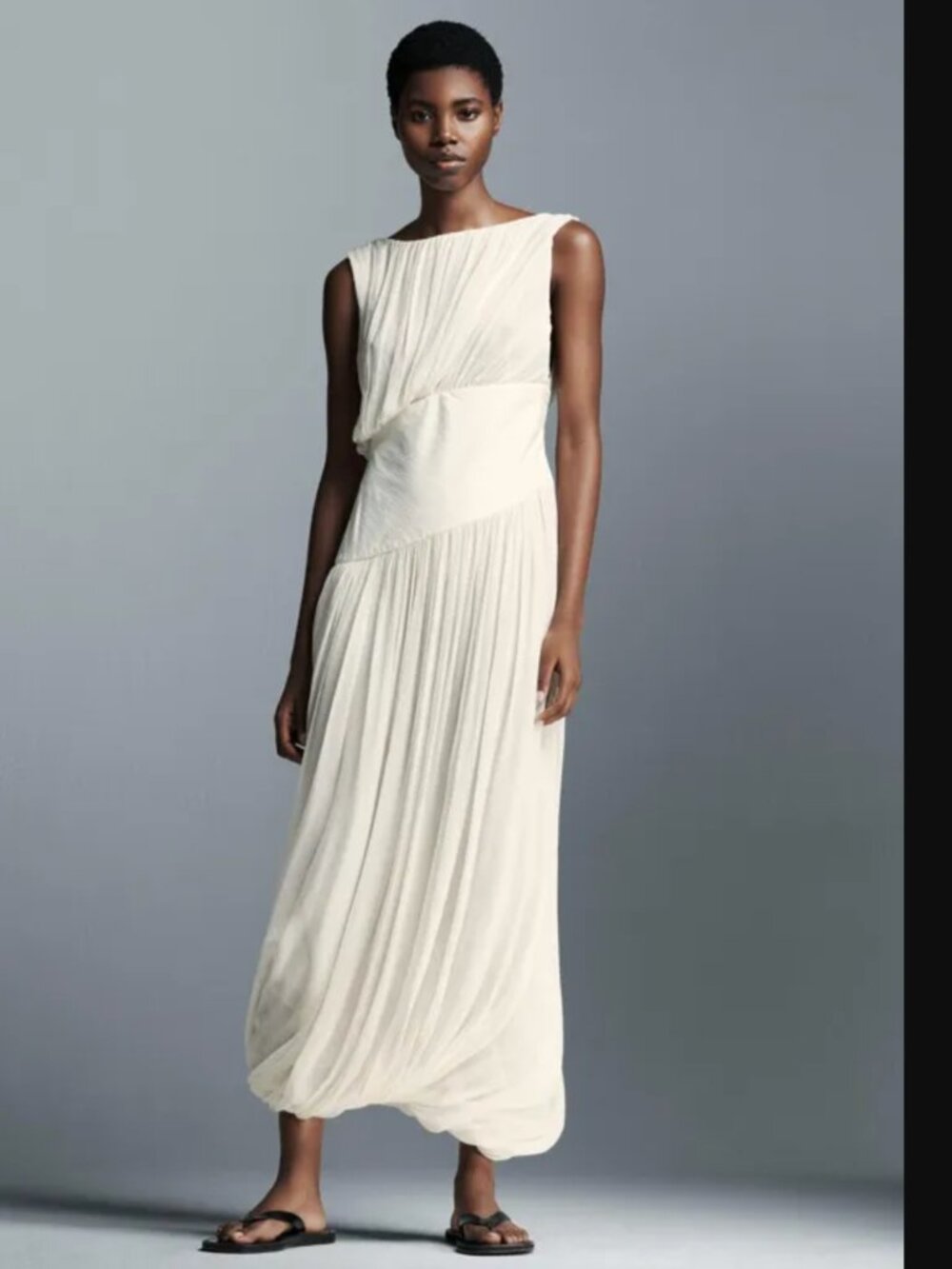 Zara ZW Collection Women Ecru Combined Balloon Long Dress Size M NWOT